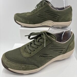 Dansko Hayes Woman EU 38 US 7.5–8 Suede Lace-Up Sneaker Shoe Olive Comfort EUC